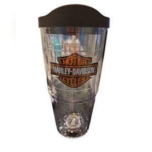 HARLEY-DAVIDSON TERVIS PLASTIC 24 OUNCE TUMBLER. BROWN LID.